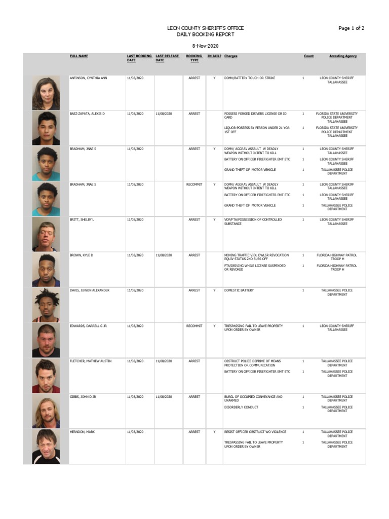 leon county booking report search